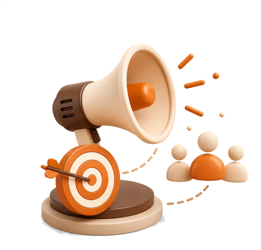 Mini-ilustração de megafone atraindo clientes