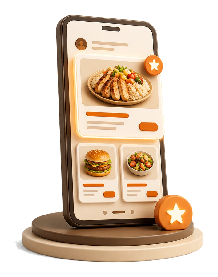 Mini-ilustração de cardápio digital com produto em destaque